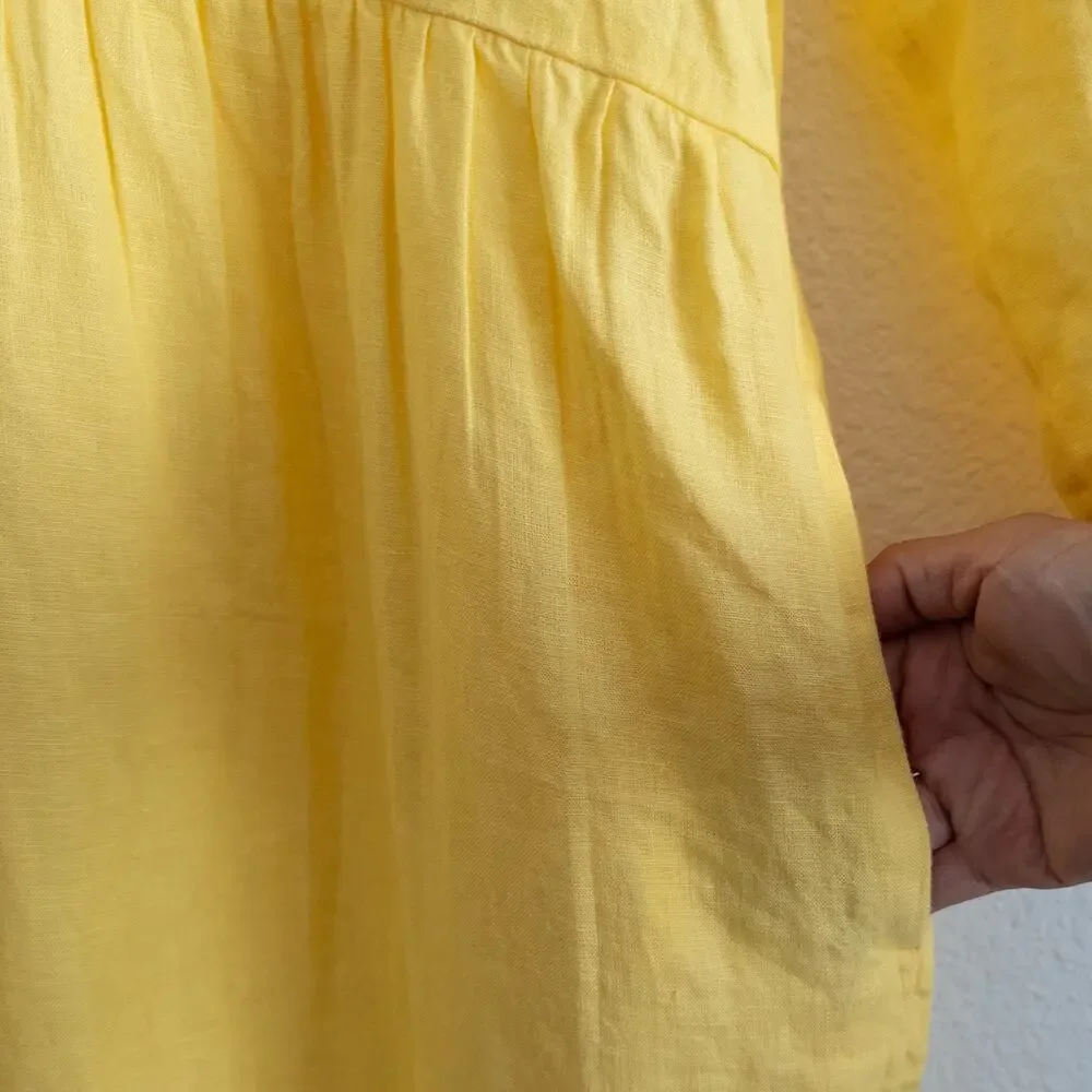 J. Crew Sunny Yellow Linen Tiered Ruffle Trim Midi Dress Size XS/S